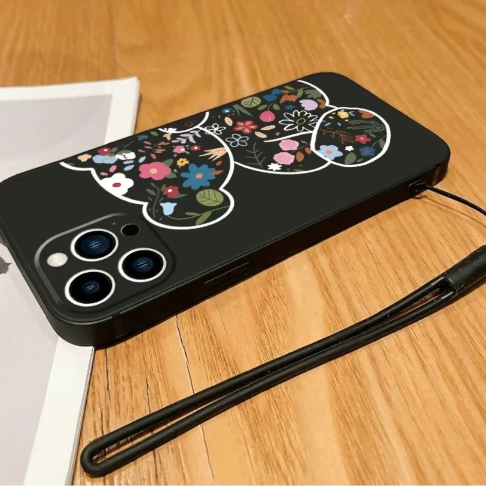 Brand New Gorgeous Floral Bear Phone Case with Lanyard for iPhone 14 Pro Max